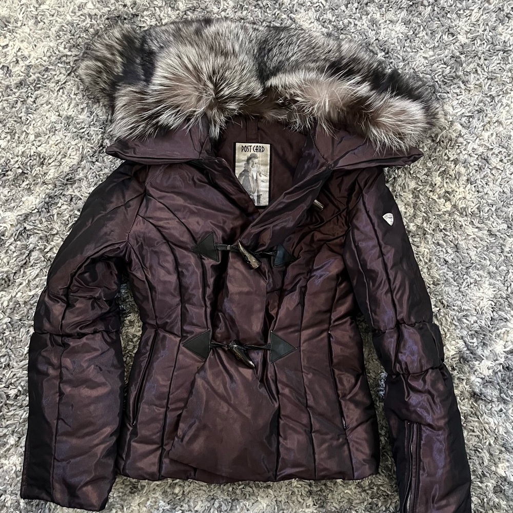 POST CARD Women’s Fur Hood Down Ski Jacket Sz 2